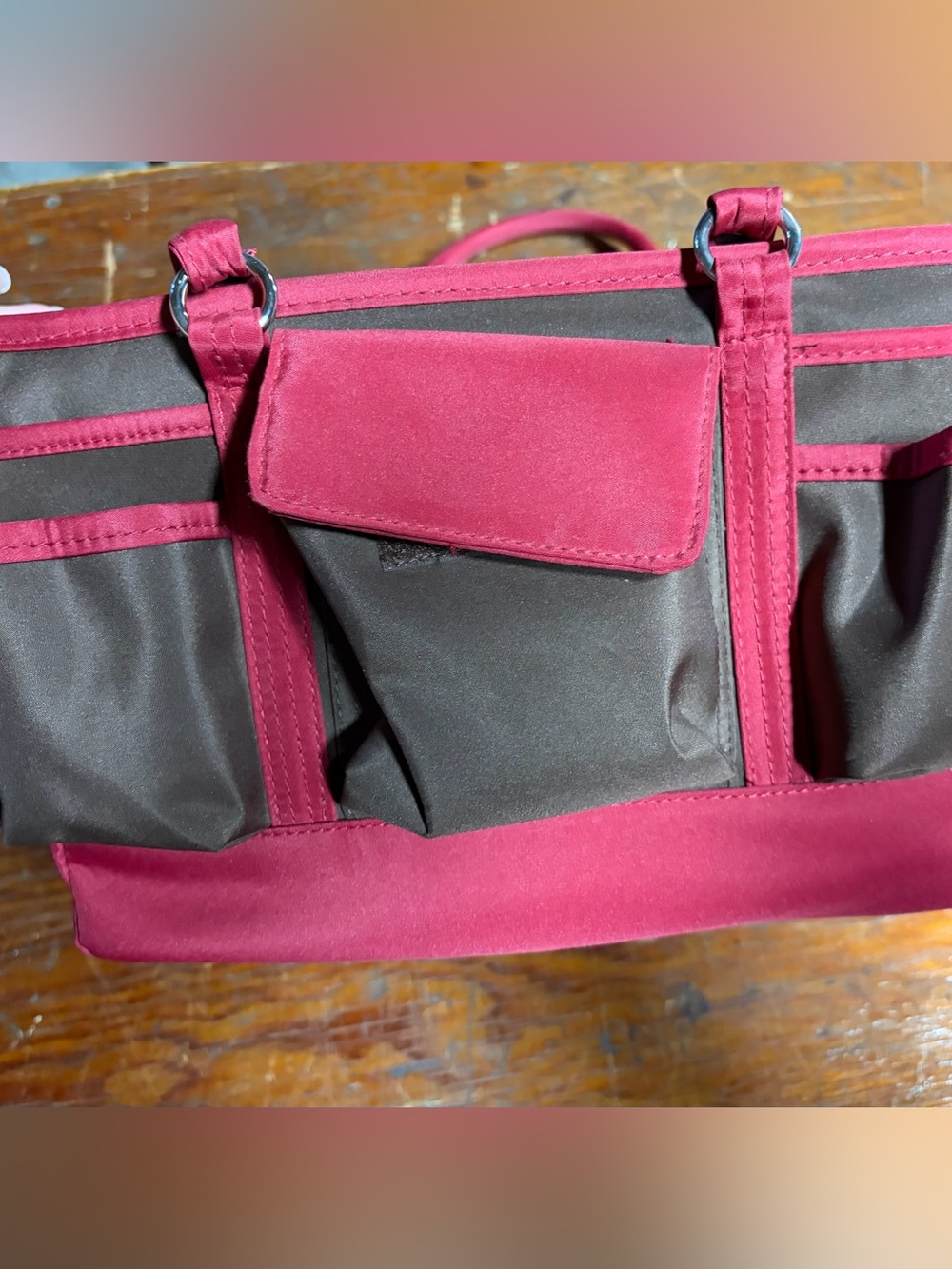 Women’s Two-Tone Burgundy and Brown Utility Tote Bag